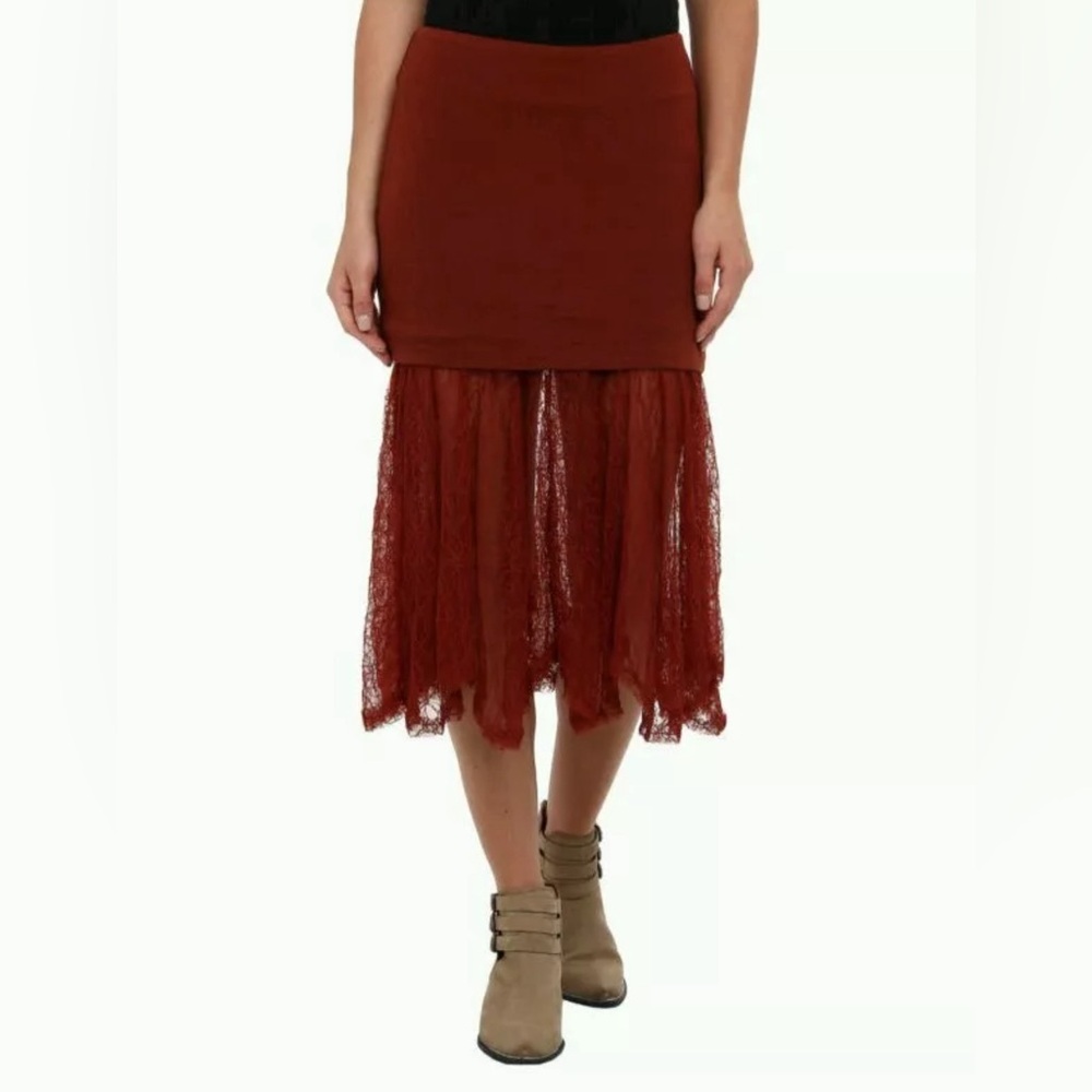 NWT Free People Two For One Sheer Lace Bottom Skirt-Red Rust